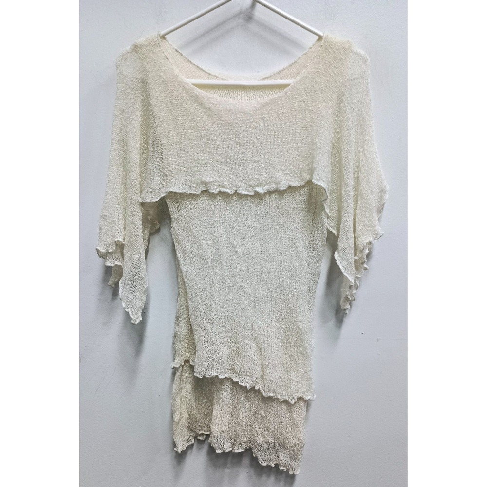 VTG Y2K Sheer Open Knit Layered Tunic Top Womens Large White Fairycore